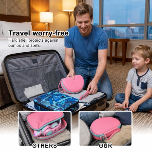 PAIYULE Kids Headphone Case for Riwbox CT-7S/CT-7, for iClever IC-HS01 | Headphone case for kids, hard EVA shell, mesh pocket, fits cat-ear over-ear models, red, school and travel, box only, Pink - color: Pink