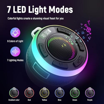 Waterproof Shower Speaker, Bluetooth 5.3 Bathroom Speaker with HD Sound & Strong Suction Cup, Bluetooth Speaker Built-in Mic for Calls, 1100mAh Portable Wireless Speaker for Pool, Beach, Boat, Gifts - color: Jet Black