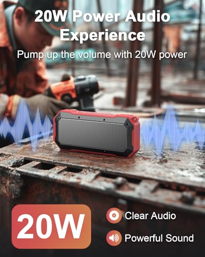 Qozybuds Bluetooth Jobsite Speaker with Magnet and Hook, 30H Working Time IPX6 Waterproof Speaker Plays Audio and Answers Calls Hands Free