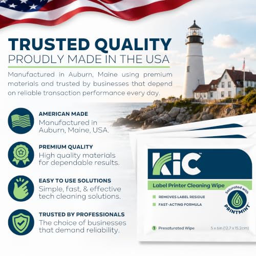 KIC> KICTeam - Label Printer Cleaning Wipes (100 Wipes) - NSF Certified - Presaturated with PrintMint | NSF Certified, For Cleaning Printer Printhead, Platen Rollers & Cutter, Saturated with Fast-Acting Formula - K2-WST100PM