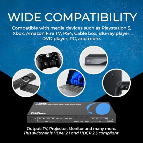 OREI 8K 4-Port HDMI Switch, HDMI Audio, 3.5mm, Optical, Dolby Atmos, DTS:X