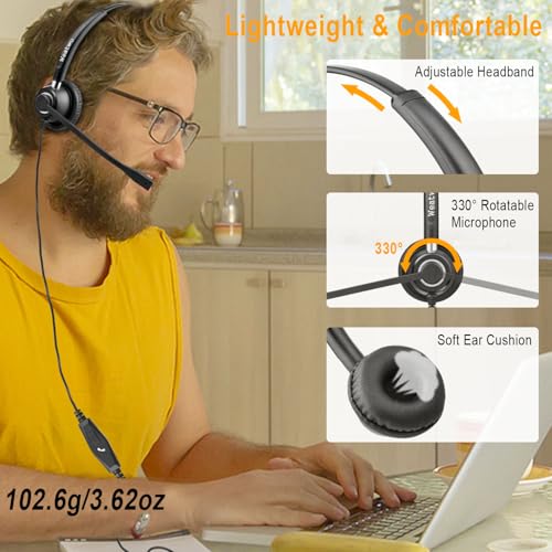 Wired Computer Headset with Mic for Work, 3.5mm Jack & USB-C Adapter | On-Ear Computer Headphones with with Noise Cancelling Microphone & in-line Call Control for Cell Phone PC Mac