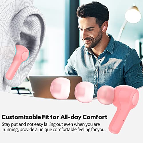 MOZOTER Bluetooth 5.3 Wireless Earbuds,Deep Bass Loud Sound Clear Call Noise Cancelling with 4 Microphones in-Ear Headphones with Wireless Charging Case Compatible for iPhone Android,Work -Pink01 - color: Pink