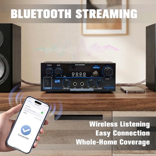 KG AK55 PRO Home Audio Amplifier Receiver — Dual-Channel (Max 500W / RMS 25W x 2) Stereo Amplifier, Bluetooth 5.0 Speaker Amp, Supports FM Radio/USB/SD Card Playback, Includes Remote Control - size: 500W 2-Channel