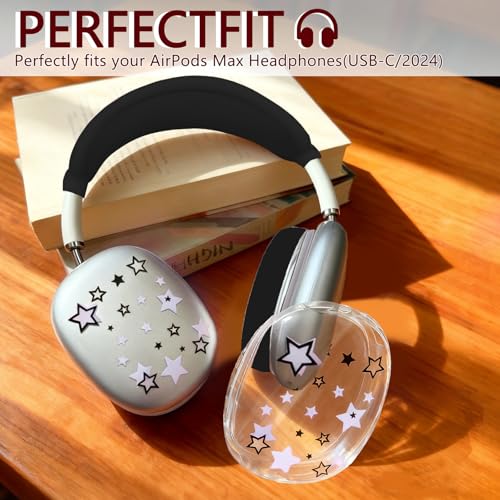 Silicone Case for AirPods Max Headphones, Clear Star Soft TPU Ear Cups Cover/Ear Pad Cover/Headband Protection for Apple AirPods Max USB-C/Lightning (2024/2020) (Black) - color: Black