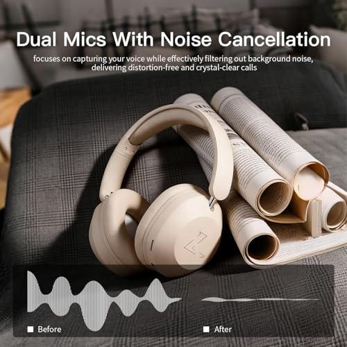 Wireless Over-Ear Headphones, Noise Cancelling Bluetooth Headphones with Microphone, Bluetooth 5.3, Foldable Lightweight Headset for Airplane Travel Home Office, White - color: White