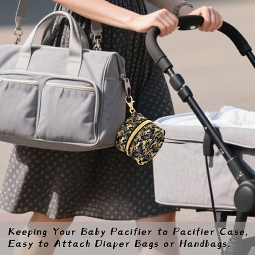 Pacifier Case Gold Monkey Leaf Jungle Printed Waterproof Pacifier Holder Pouch with Metal Hook Clip Round Small Soother Storage Bag for Diaper Bag Stroller - color: Gold Monkey Leaf Jungle