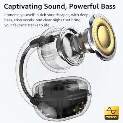 TOZO OpenEarRing Open Ear Earbuds 40H Bluetooth 5.4 Lightweight Comfort | Open Ear Clip On Wireless Earbuds with Smart Digital LED Display, Stable Connection, Secure Fit for Driving Workout Rose Gold - color: Rose Gold