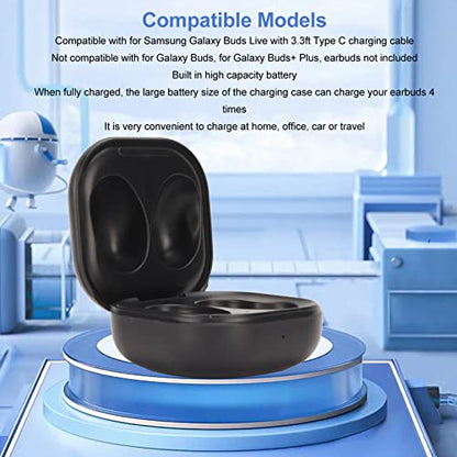 Wireless Earbuds Charging Case, Replacement Charger Dock with 3.3ft USB-C Cable and 600mAh Battery, for Compatible Wireless Earbuds, Black
