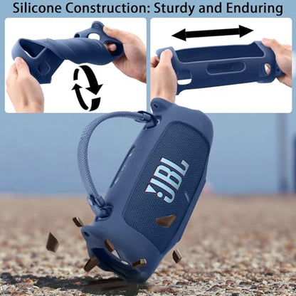 khanka Silicone Case for JBL Charge 6 Waterproof Speaker+Shoulder,Blue | EVA Hard Shell, Carabiner Clip Attachment, Travel-Ready Portable Storage, Impact Resistant Protection, Secure Custom Fit - color: Blue