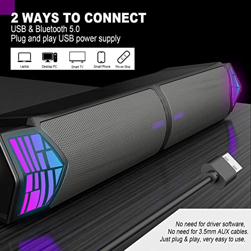 Smalody Gaming Speakers for PC, Computer Speakers for Desktop Monitor with Bluetooth, 2 in 1 Computer Speaker Soundbar, Can Be Split and Combined Freely | Versatile 2-in-1 gaming PC speaker that splits into dual towers or combines into a soundbar. Feature