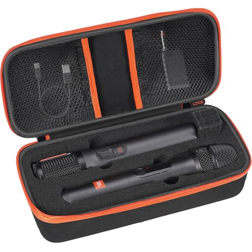 Wireless Microphone Case Compatible with JBL Wireless Two Microphone System | Dual Wireless Mic Case for Party Box, Singing Karaoke Travel Bag for JBL Mic, Receiver, Adapter, AA Batteries (BOX ONLY) - color: Black