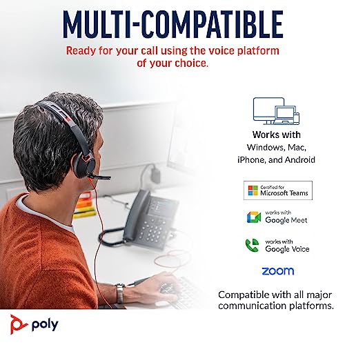 Poly Blackwire 5210 Wired Headset (Plantronics) Flexible Noise-Canceling Boom Mic Single-Ear Design - PC/Mac, Mobile via USB-C, USB-A, 3.5mm - Works w/Teams, Zoom - Amazon Exclusive (9P7X5AA) - style: 2023 Version (USB-C & USB-A)