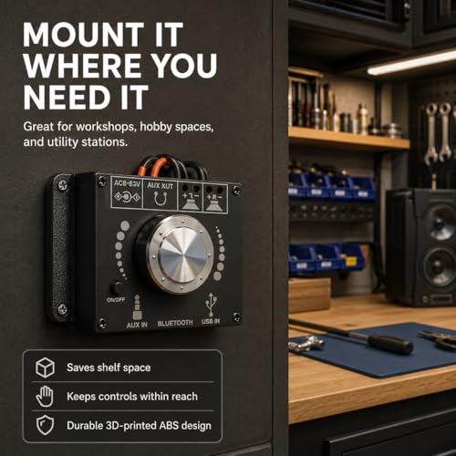 SplashNColor Wall Mount Bracket for Wuzhi Audio ZK-502H Bluetooth Amplifier – Space-Saving Holder | Screw-in Installation | Keeps Mini Amp Secure and Off the Desk | Home Audio