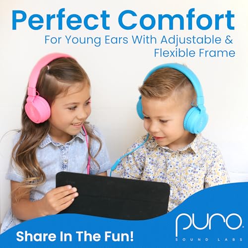 Puro Sound Labs - Kids Headphones, Volume-Limiting 85dB, PuroBasic, Blue | Wired Headphones, Comfortable Headphones for Kids, Compatible with PCs, Smartphones & Tablets, Ideal for School & Travel