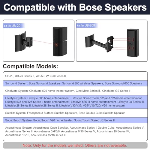 (2 Pack) Adjustable Speaker Wall Mount for Bose Cube Speaker, Ceiling & Wall Mount for Bose UB-20, UB-20 Series II, WB-50 II, Lifestyle, Soundtouch Series, Cinemate, Acoustimass Series Black - color: Black