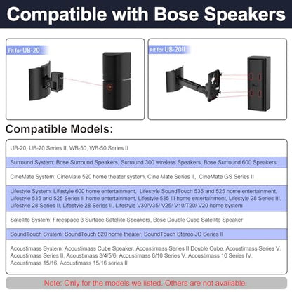 (2 Pack) Adjustable Speaker Wall Mount for Bose Cube Speaker, Ceiling & Wall Mount for Bose UB-20, UB-20 Series II, WB-50 II, Lifestyle, Soundtouch Series, Cinemate, Acoustimass Series Black - color: Black