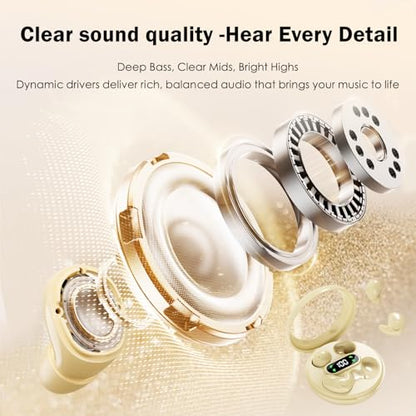 Earbuds,Mini Invisible Sleep Earbuds,Bluetooth 5.4 Ultra- Stylish Headphones for Sleep,Comfortable Blocking Noise,2-Pack Small mini Invisible Wireless Earbuds for Sleeping (Khaki) - color: Khaki