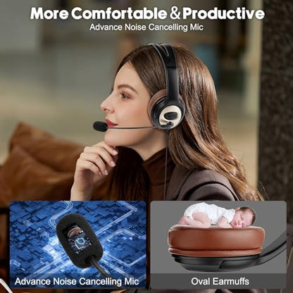 USB Headset with Noise Cancellation Microphone, Over-Ear Stereo USB Computer Headphones with Mic for Office Call Center Work Teams Zoom Webex Google Meet Conference Dictation Telework - color: G-806DUC01