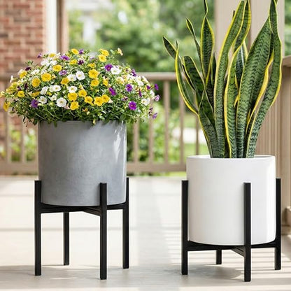 FaithLand Mid Century Plant Stand Indoor Outdoor (EXCLUDING 10" Plant Pot), Metal Planter Stand, Potted Plant Holder, Black, Hold Up to 10 Inch Planter - Fits Snake Plant - Upgraded Design. - size: 10 inch