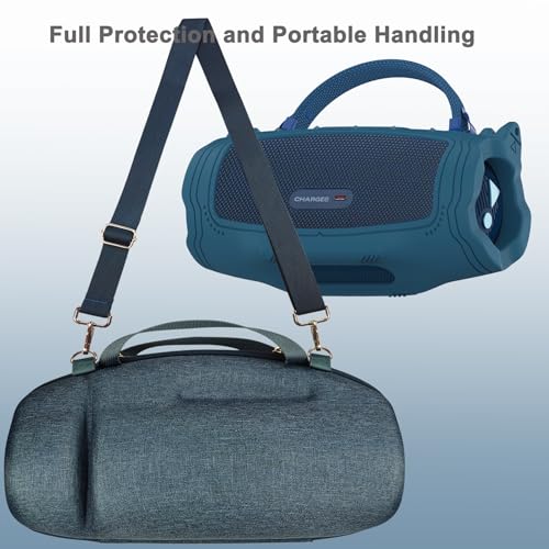 JCHPINE Silicone Cover and Carrying Case for JBL Charge 6 Bluetooth Speaker | Accessories for JBL Charge 6 AI Sound Bluetooth Speaker Protective Cases with Shoulder Strap (Blue) - color: Blue