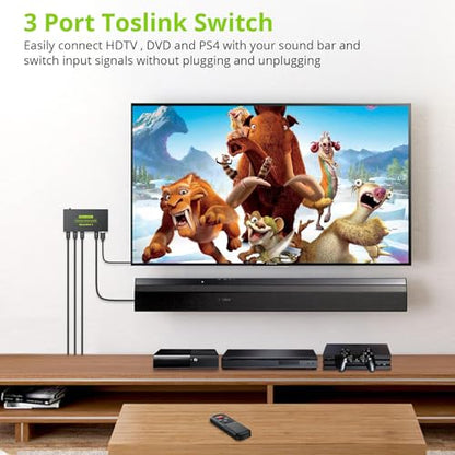 LiNKFOR Digital Optical Audio 3x1 Switch, 1 in 4 Out Aluminum Alloy with Optical Cable for PS3, Blue-Ray, DVD, HDTV (3x1 Switch)