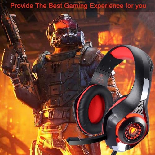 BlueFire Stereo Gaming Headset with Microphone for PS5 PS4 Xbox One Switch PC Mac – Wired Over-Ear Headphones with Surround Sound, Soft Memory Foam, Noise Canceling Mic, Light, 3.5mm Jack (Red) - color: Red