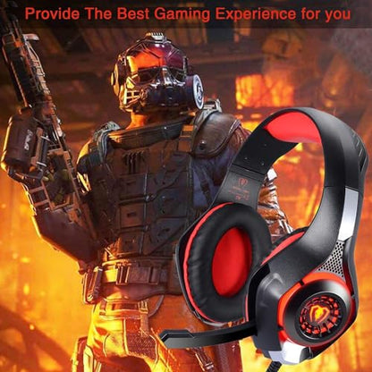 BlueFire Stereo Gaming Headset with Microphone for PS5 PS4 Xbox One Switch PC Mac – Wired Over-Ear Headphones with Surround Sound, Soft Memory Foam, Noise Canceling Mic, Light, 3.5mm Jack (Red) - color: Red