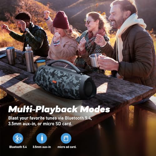 DOSS Extreme Boom Pro D200 240W Peak Outdoor Bluetooth Speaker | 120W Deep Bass, 26hr Playtime, IPX6 Waterproof, Beat-synced Lights, Stereo Pairing , for Camping Beach Tailgate Backyard