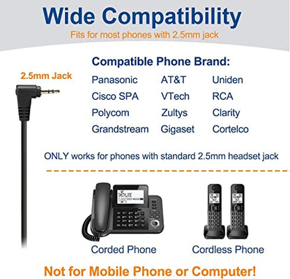 Phone Headset with Microphone Noise Cancelling & Volume Controls, 2.5mm Telephone Headset Compatible with Polycom Panasonic AT&T Vtech Uniden Office Cordless Phones, Clear Chat, Ultra Comfort,Single - size: 60-monaural