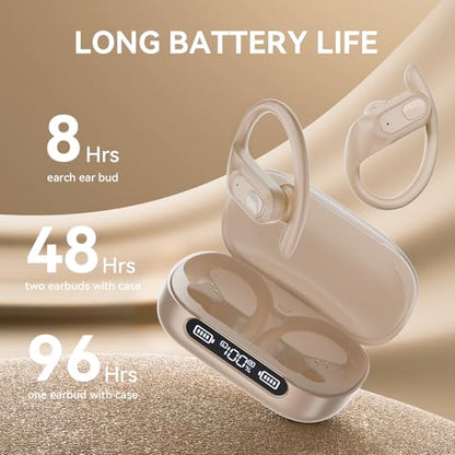 occiam Active Noise Cancelling Wireless Earbuds Bluetooth Headphones Ear Buds 96Hrs Playback Clear Call Waterproof Earphones with Ear Hook Microphones for Sport Running Off-White - color: Off-white
