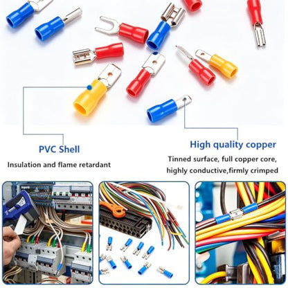 smseace Wire Crimp Connectors 2.8mm/4.8mm/6.3mm 22-10AWG Male and Female Connector kit Insulated Wire Spade/Fork/Ring Electrical Speaker Connector - size: 125Pcs