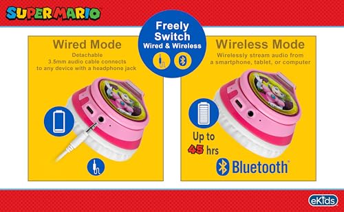 Princess Peach Bluetooth Headphones for Kids Wireless Headphones for School - color: Princess Peach