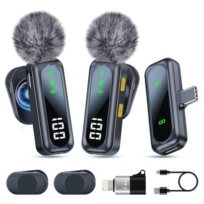 Wireless Lavalier Microphone with Magnetic Clip & LED Display, Mini Lapel Mic，Wireless Microphone for iPhone,Android, iPad, for Video Recording, Streaming, Interview, Vlog,Tiktok,YouTube - size: All iPhones & Androids (LED Display)