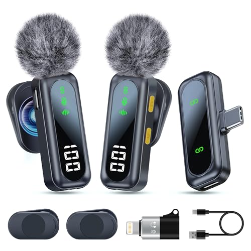 Wireless Lavalier Microphone with Magnetic Clip & LED Display, Mini Lapel Mic，Wireless Microphone for iPhone,Android, iPad, for Video Recording, Streaming, Interview, Vlog,Tiktok,YouTube - size: All iPhones & Androids (LED Display)