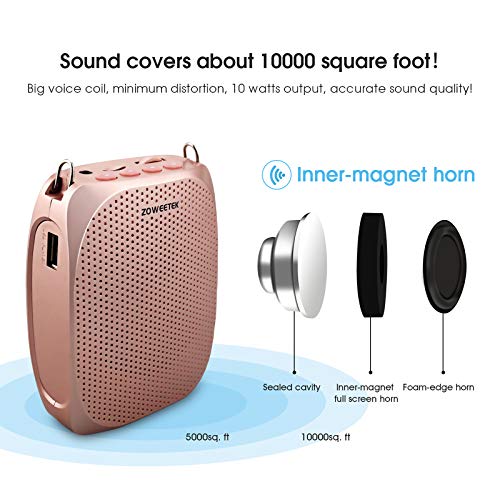 ZOWEETEK Voice Amplifier for Teachers Original Portable Wired Microphone - color: Rose gold