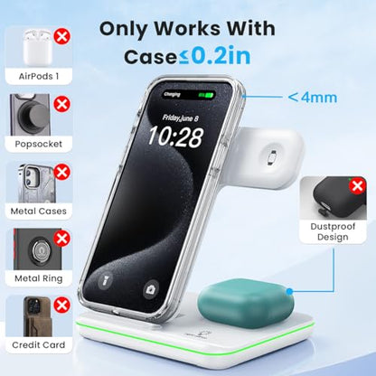 WAITIEE Foldable Wireless Charger for iPhone 17 16 15 14 13 12 11 X 8, 3 in 1 Charging Station for Apple Watch & for AirPods(White) - color: White