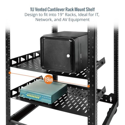 Tecmojo 1U Rack Shelf,19 inch Rack Shelf 10 inch Depth,Rack Mount Shelf with Anti-Slip Stops,Server Rack Shelf and Network Shelf for 19 in Equipments, 55lbs Capacity of Vented 1U Shelf,No Lip(2 Pack) - size: 10 in/2pack