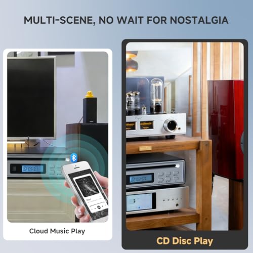 Portable Bluetooth CD Player for Home CD Ripper Hi-Fi Audio CD Player Desktop CD Players Optical and AUX Output，Lossless Sound Quality - color: black silver