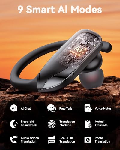 bmani Ear Buds Wireless Earbuds Bluetooth Headphones with 80H Playtime LED Display Case, Over-Ear Hook with Mic, Stereo Sound, Easy Button Controls, Sports Earphones for Running Workout Gym Black - color: Black, style: AI Buds Pro