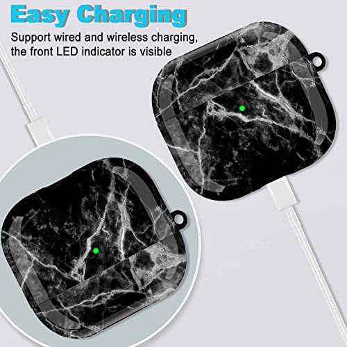 Compatible with Airpods 3rd Generation Case (Not Fit Pro) - Wonjury Marble Protective Hard Compatible with Airpods 3 Case Cover Shockproof Women Girls with Keychain, Marble Black - color: Marble Black