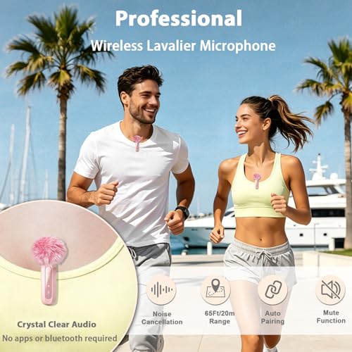 Pink Wireless Mini Microphone for iPhone 15/16/17,iPad,Android,with Noise Cancellation,Portable USB C Lapel Mic for Video Recording,Vlog,TikTok,YouTube–Rose Pink for Content Creators