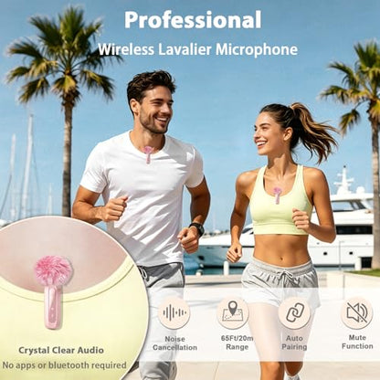 Pink Wireless Mini Microphone for iPhone 15/16/17,iPad,Android,with Noise Cancellation,Portable USB C Lapel Mic for Video Recording,Vlog,TikTok,YouTube–Rose Pink for Content Creators