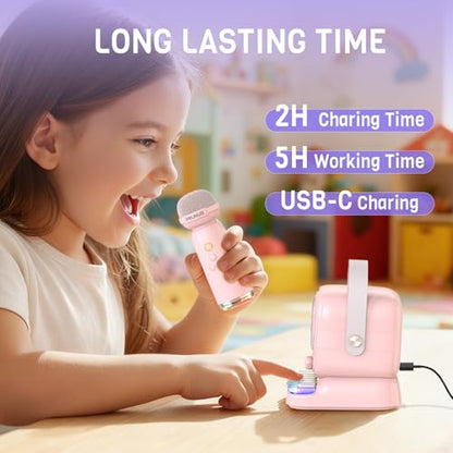 Mini Karaoke Machine with Colorful 7 Piano Keys,Top | Birthday for 3 4 5 6 7 8 9 10 11 12+ Years Old, Portable Bluetooth Speaker with Wireless Microphone,Boys and Girls Gift-Pink - color: C60Pink