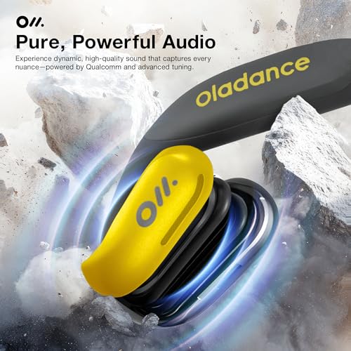 Oladance OWS Sports True Wireless Open-Ear Headphones, IPX8, 15H Playtime | Multi-Point Connectivity, Bluetooth 5.3, Durable Neckband, Virtual Bass 2.0, Liquid Silicone, Amplifier Chip - color: Yellow