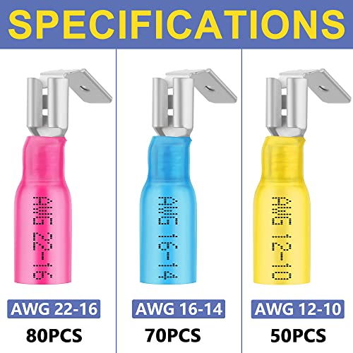 haisstronica 200PCS Heat Shrink Piggyback Spade Connectors, 22-10 AWG | Branch and Disconnect at One Connection, Main and Branch Leads at One Connection, 3:1 Adhesive-Lined Seal - size: AWG 22-10, style: Piggyback 200PCS