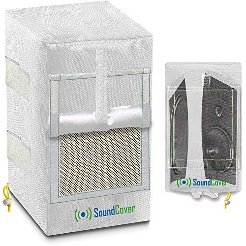Two White Waterproof 600D Outdoor Speaker Covers for C-Bracket Mounted Speakers – Fits Klipsch AW-650, Polk Atrium 8 SDI, Definitive Technology AW 6500 (Max Dimensions: H 15" x W 9.45" x D 11") - size: Large