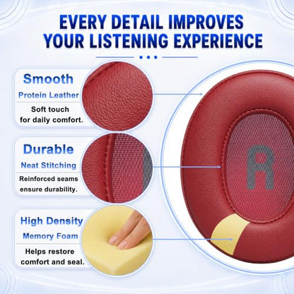 Replacement Ear Pads for JBL Tune 700BT, 710BT, 720BT, 750BTNC, 760NC, 770NC Headphone, Extra Thick Cushions, Ear Cups Cover, Soft Leather＆Memory Foam Headset Earpads (Red) - color: Red