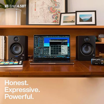 PreSonus Eris 4.5BT Bluetooth Studio Monitors, Pair — 4.5" Inch Powered Bookshelf Speakers, Stereo, Desktop Computer, Near Field Music Production, Audio Mixing Recording | 4.5 Inch Powered Bookshelf Speakers, Stereo, Desktop Computer, Near Field Music Pro
