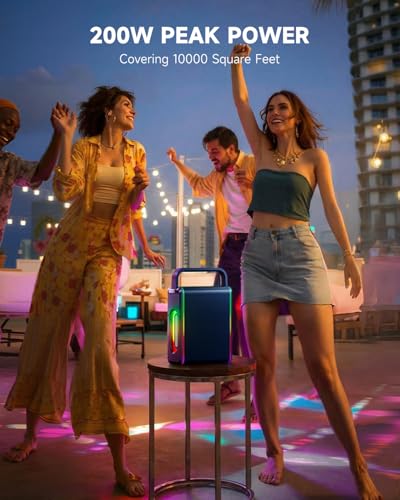 Moukey MPS5 Portable Karaoke Machine, 200W Peak Power Rechargeable Speaker with 2 Wireless Microphones& Strap, Support BT 5.3/REC/AUX/MP3/USB/TF, for Home/Party/Outdoor/Adults/Kids